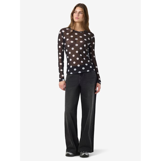 mesh top polkadot zwart