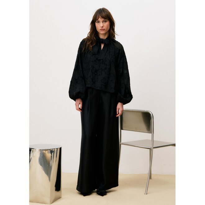 blouse met strik zwart