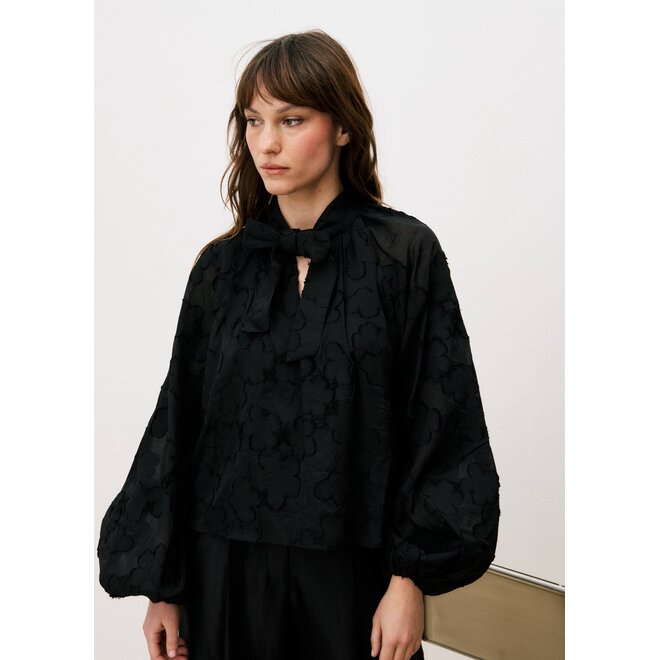 blouse met strik zwart