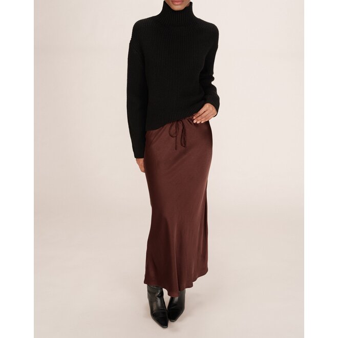 rok silk look chocoladebruin