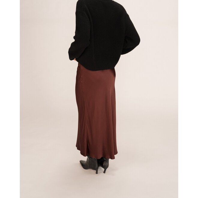 rok silk look chocoladebruin