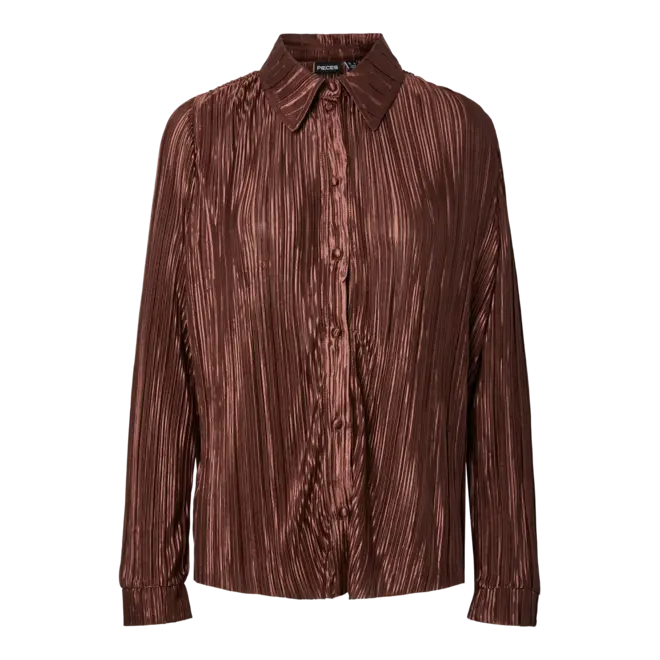 plisse blouse glanzend bruin