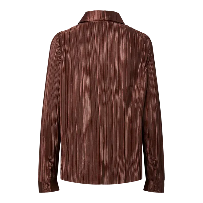 plisse blouse glanzend bruin