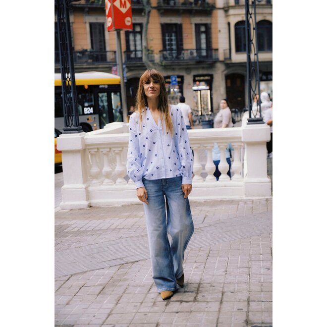 blouse met print lichtblauw