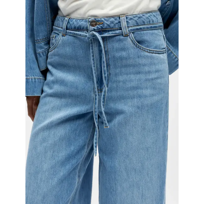 Object wide leg jeans met touwceintuur