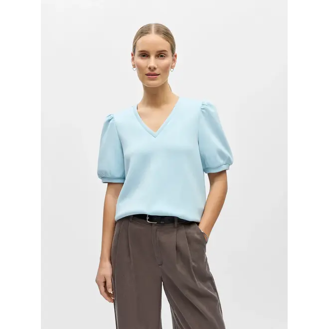 top met pofmouw lichtblauw