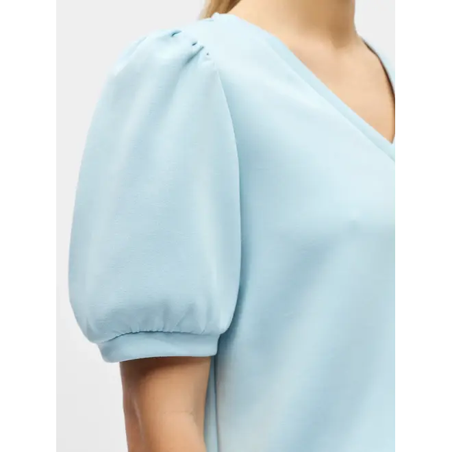 top met pofmouw lichtblauw