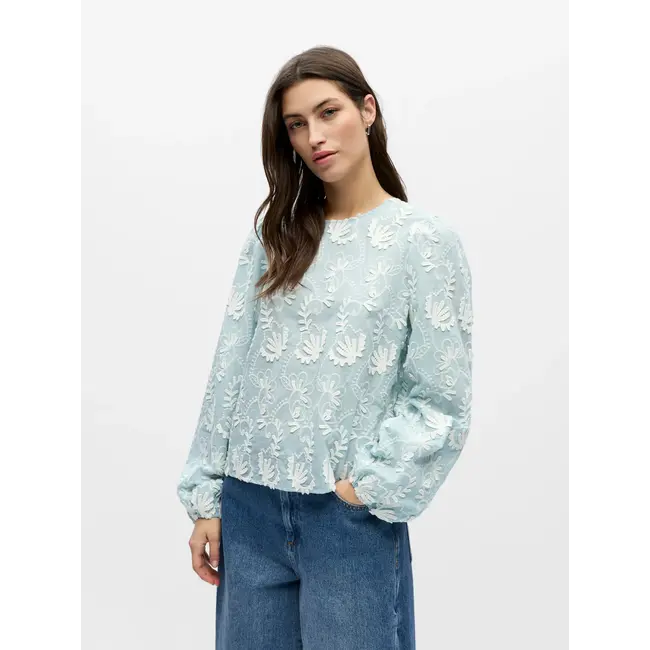 Object blouse met applicaties lichtblauw/ off white