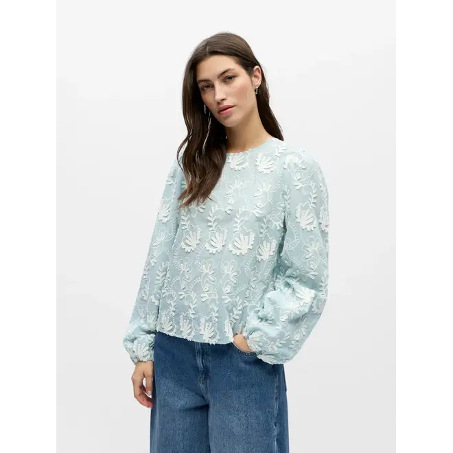 blouse met applicaties lichtblauw/ off white