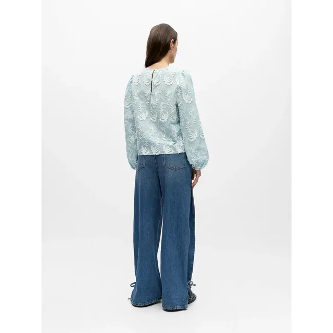 Object blouse met applicaties lichtblauw/ off white