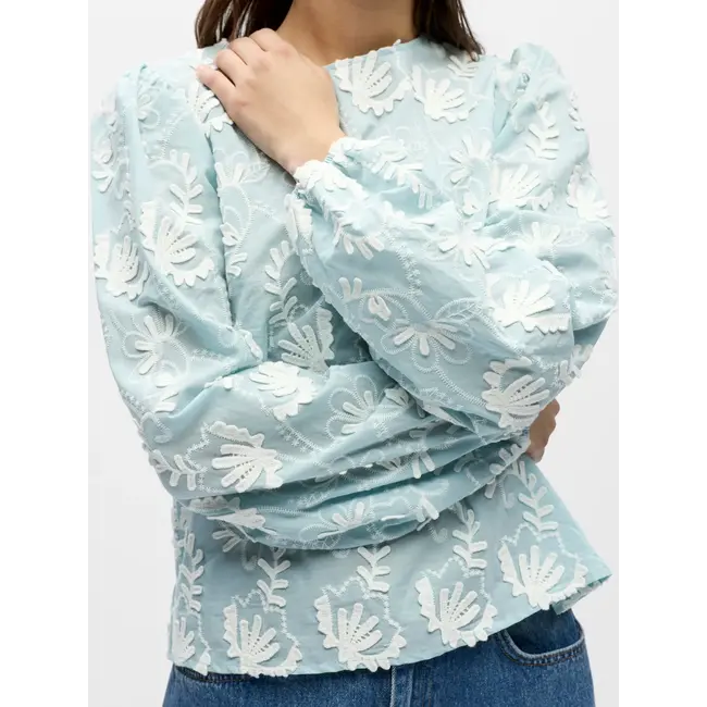 Object blouse met applicaties lichtblauw/ off white