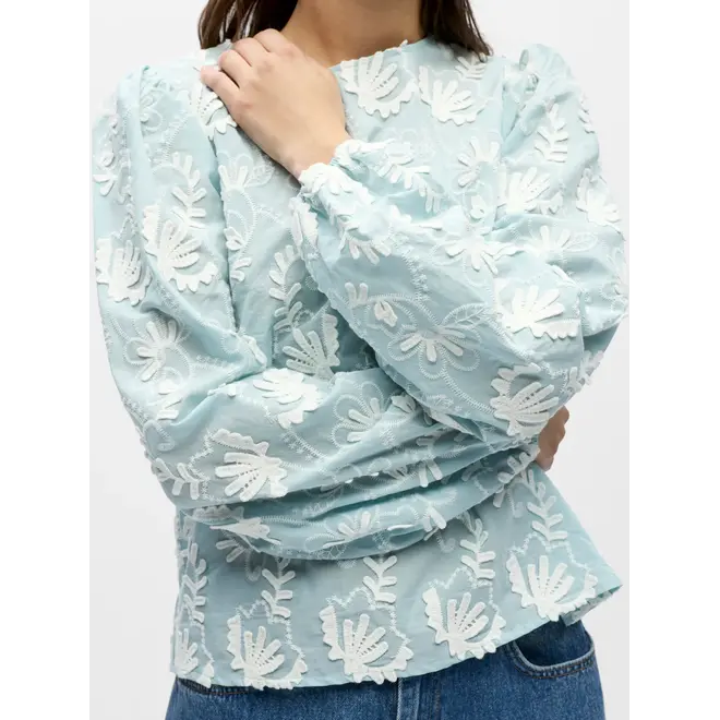 blouse met applicaties lichtblauw/ off white