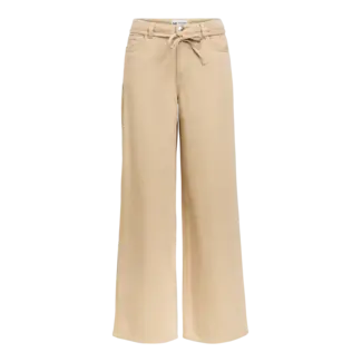 Object wide jeans met strikceintuur beige