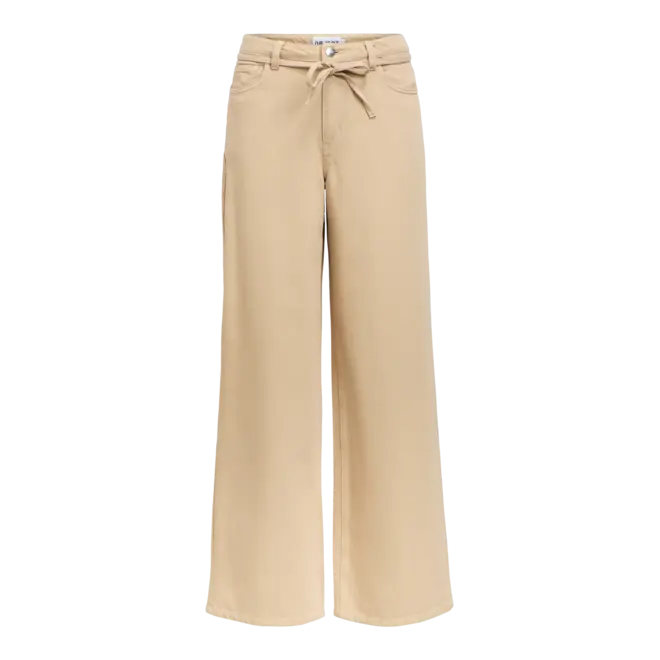 wide jeans met strikceintuur beige