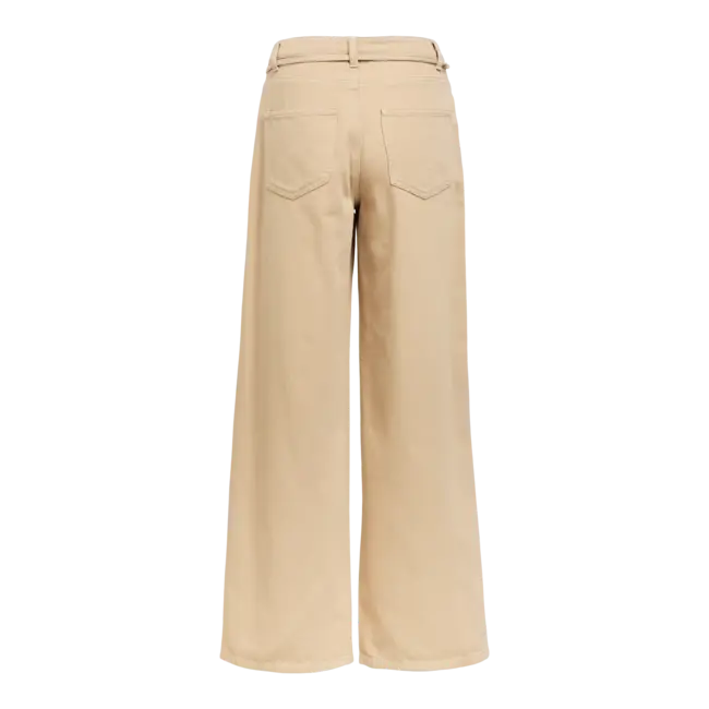 Object wide jeans met strikceintuur beige