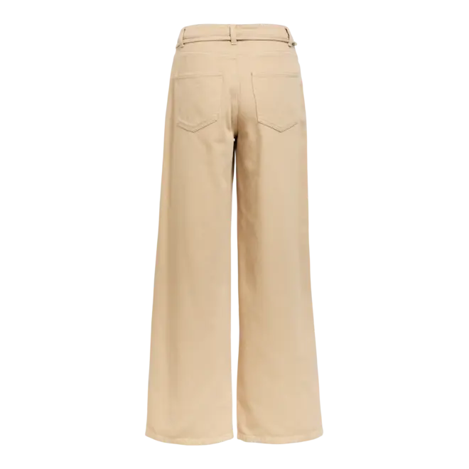 wide jeans met strikceintuur beige