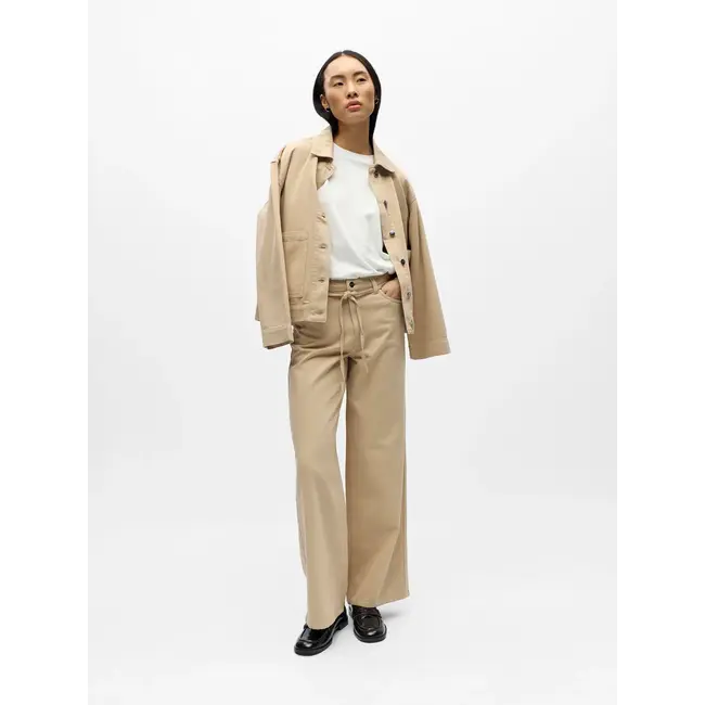 Object wide jeans met strikceintuur beige