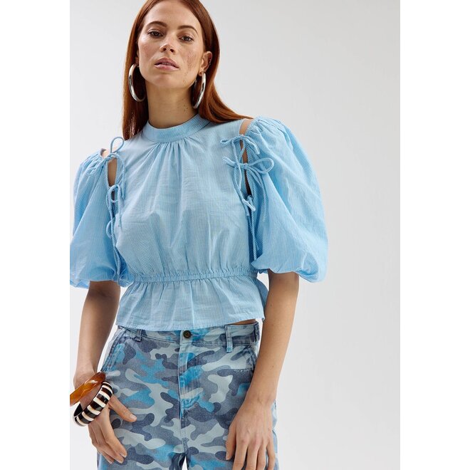 jacey blouse met afneembare mouwen blauw
