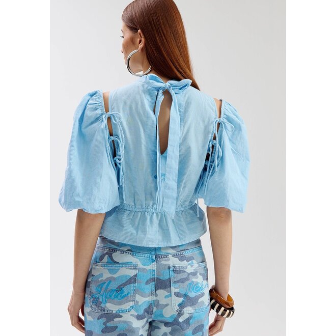 jacey blouse met afneembare mouwen blauw