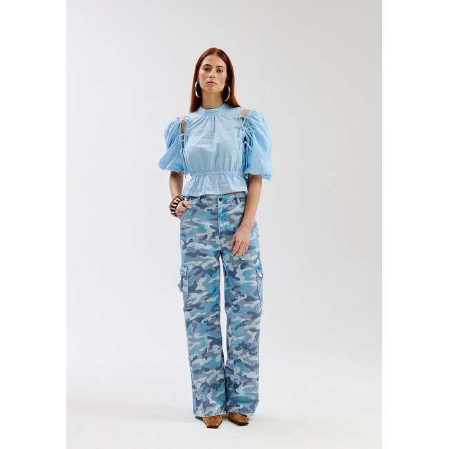 Harper&Yve jacey blouse met afneembare mouwen blauw