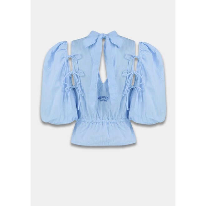 jacey blouse met afneembare mouwen blauw