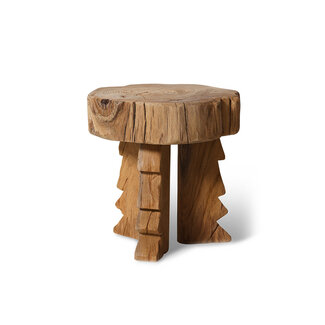 HK Living carved wooden stool