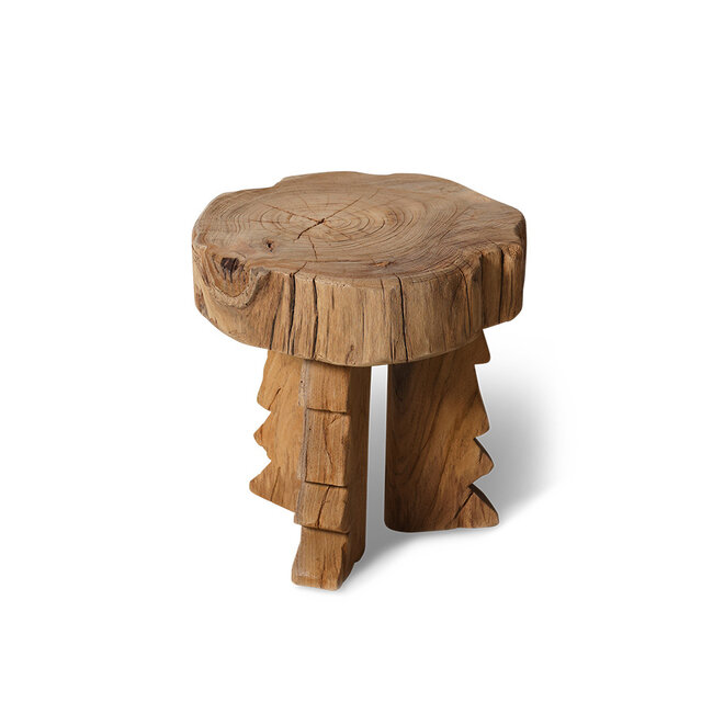 HK Living carved wooden stool
