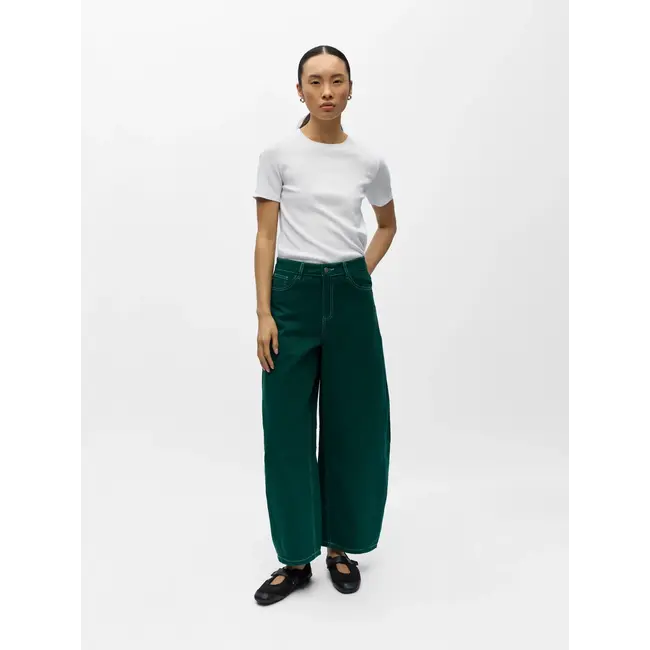 Object barrel jeans met taillebandje groen