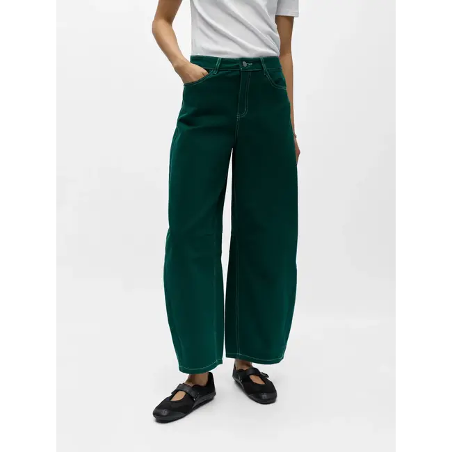 Object barrel jeans met taillebandje groen
