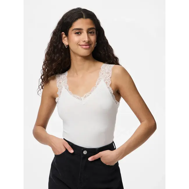 PIECES tanktop met kant wit
