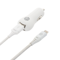 Car Charger Pack - White, Dual USB 2.4A + Lightning Cable