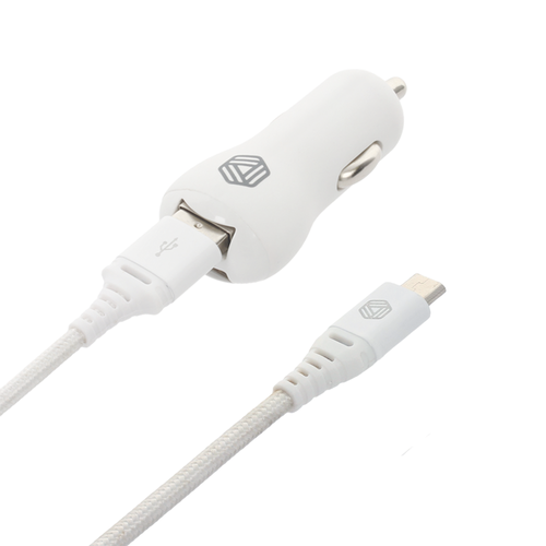 Promiz Car Charger Pack - White, Dual USB 2.4A + Micro USB Cable