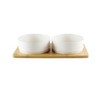 BeOneBreed BeOneBreed Ceramic & Bamboo Bowl Duo  Weiß