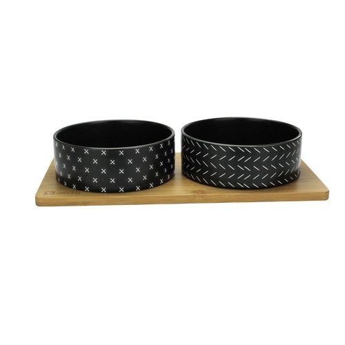 BeOneBreed BeOneBreed Ceramic & Bamboo Bowl Duo Schwarz