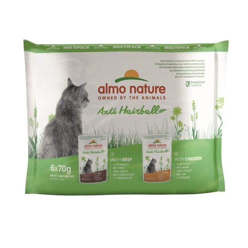 Almo Nature Almo Nature - Anti Hairball Nassfutter Katze - Multi Pack - mit Rind und Huhn 10 x 6 x 70g