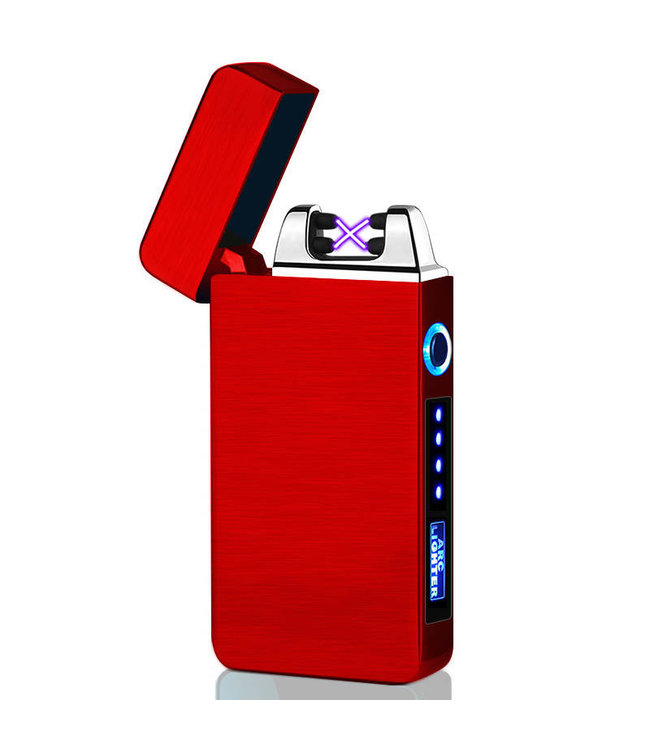Cuberna Elektrische Plasma USB aansteker met batterij indicator Rood - Wind en Storm bestendig - Geschikt voor Kaarsen, Vuurwerk, Sigaretten en BBQ