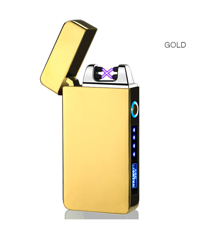 Cuberna Elektrische Plasma USB aansteker met batterij indicator Goud - Wind en Storm bestendig - Geschikt voor Kaarsen, Vuurwerk, Sigaretten en BBQ