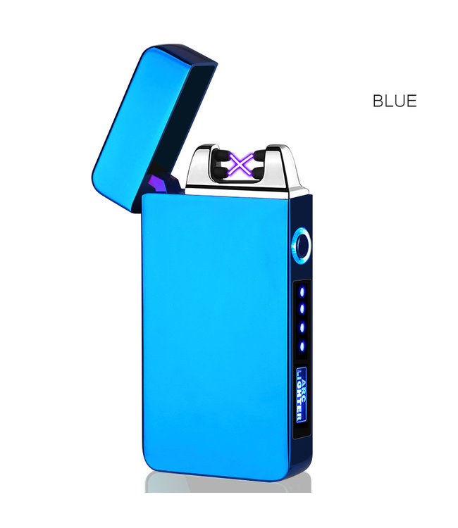Cuberna Elektrische Plasma USB aansteker met batterij indicator Blauw - Wind en Storm bestendig - Geschikt voor Kaarsen, Vuurwerk, Sigaretten en BBQ
