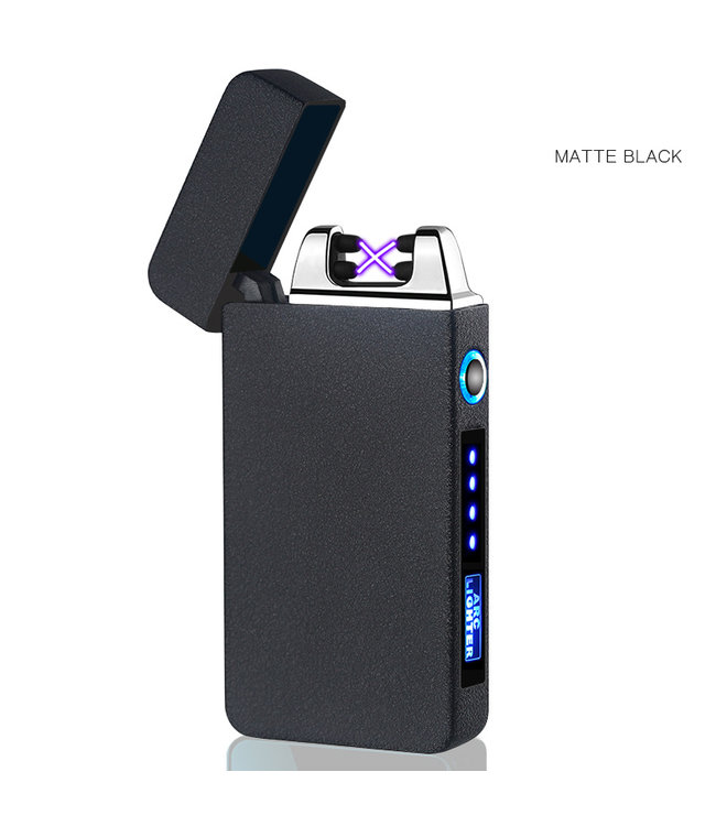 Cuberna Elektrische Plasma USB aansteker met batterij indicator Frosted Black - Wind en Storm bestendig - Geschikt voor Kaarsen, Vuurwerk, Sigaretten en BBQ