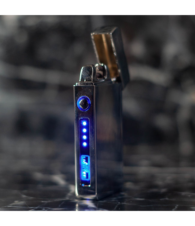 Cuberna Elektrische Plasma USB aansteker met batterij indicator Zilver - Wind en Storm bestendig - Geschikt voor Kaarsen, Vuurwerk, Sigaretten en BBQ