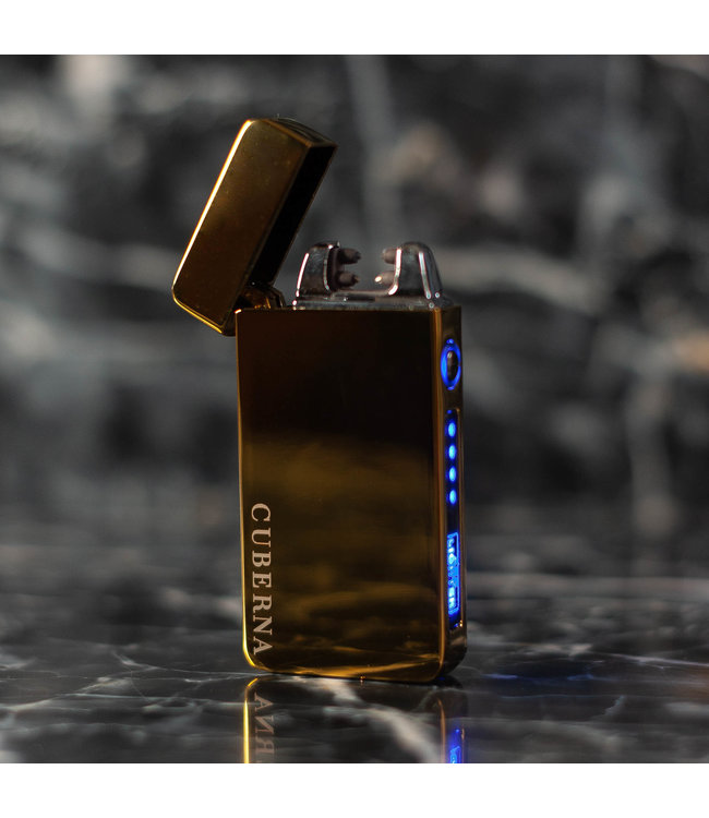 Cuberna Elektrische Plasma USB aansteker met batterij indicator Goud - Wind en Storm bestendig - Geschikt voor Kaarsen, Vuurwerk, Sigaretten en BBQ