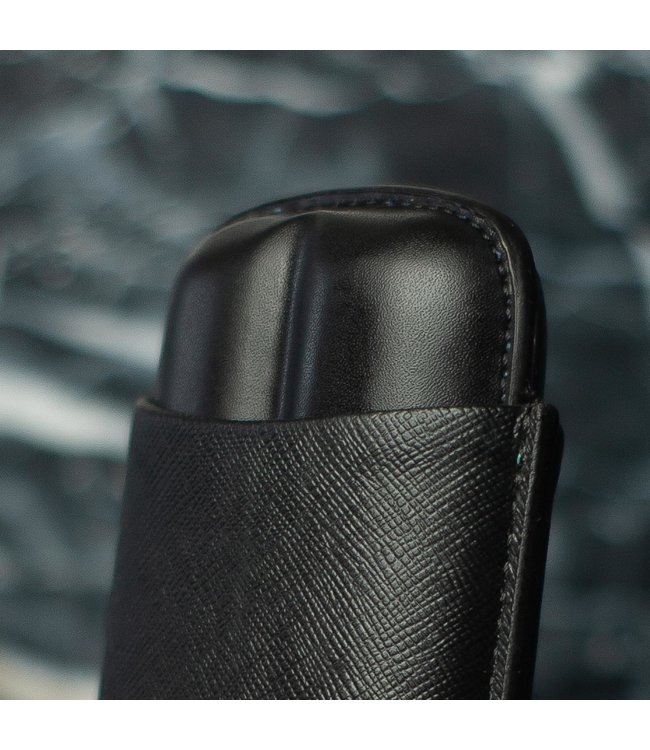 Runder lederen sigarenkoker Tortuna zwart