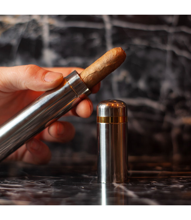 Metalen sigarenkoker voor één sigaar