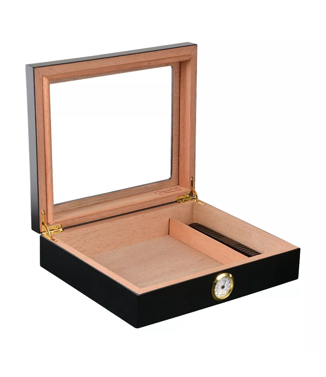 Humidor LUX zwart - Sigarendoos Met Glazen Venster - Voor Sigaren