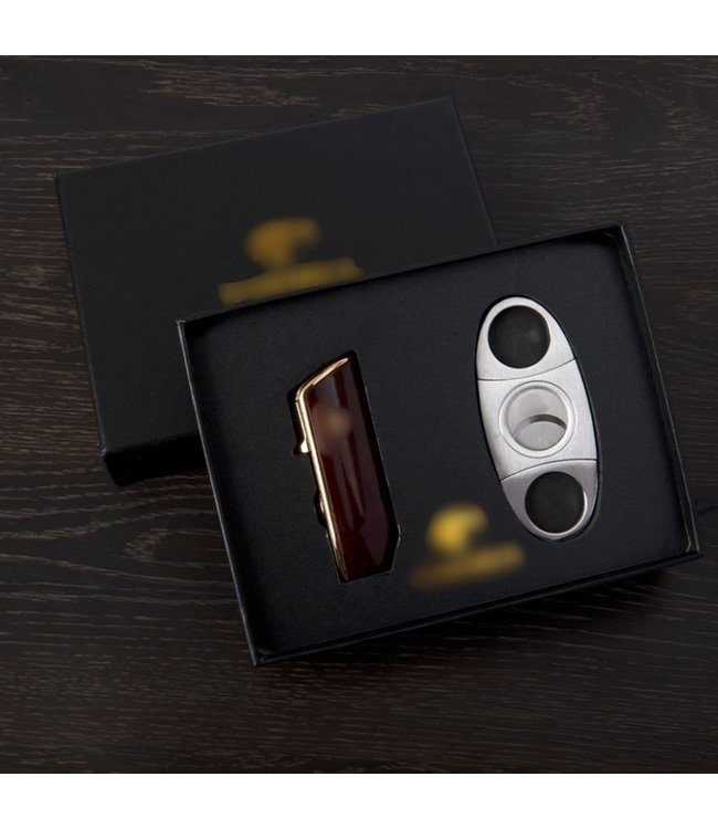 Cohiba sigarenaansteker en sigarenknipper set in rood - Jet flame aansteker met boor en knipper in luxe geschenkdoos