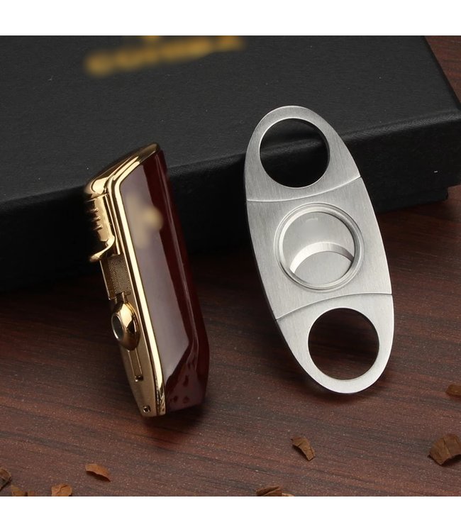 Cohiba sigarenaansteker en sigarenknipper set in rood - Jet flame aansteker met boor en knipper in luxe geschenkdoos