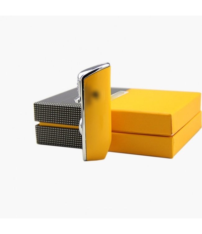 Sigarenaansteker Cohiba incl. boor in geel met luxe geschenkdoos - Jet flame aansteker voor sigaren