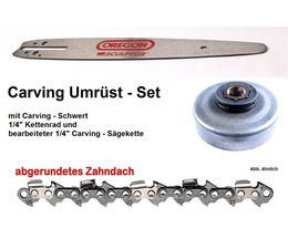 Umrüstsatz Husqvarna 39 140 240p 344 350 40p 44 444 Kettensäge Carvingschwert Oregon 30cm + 1/4" Kettenrad + Sägekette