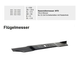 Rasenmähermesser MTD Flügelmesser 56cm Rasenmäher handgeführt