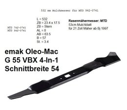 Rasenmähermesser Oleo-Mac emak Mulchmesser 53cm  21" Messerlänge 532mm 4-er Stern G55VBX